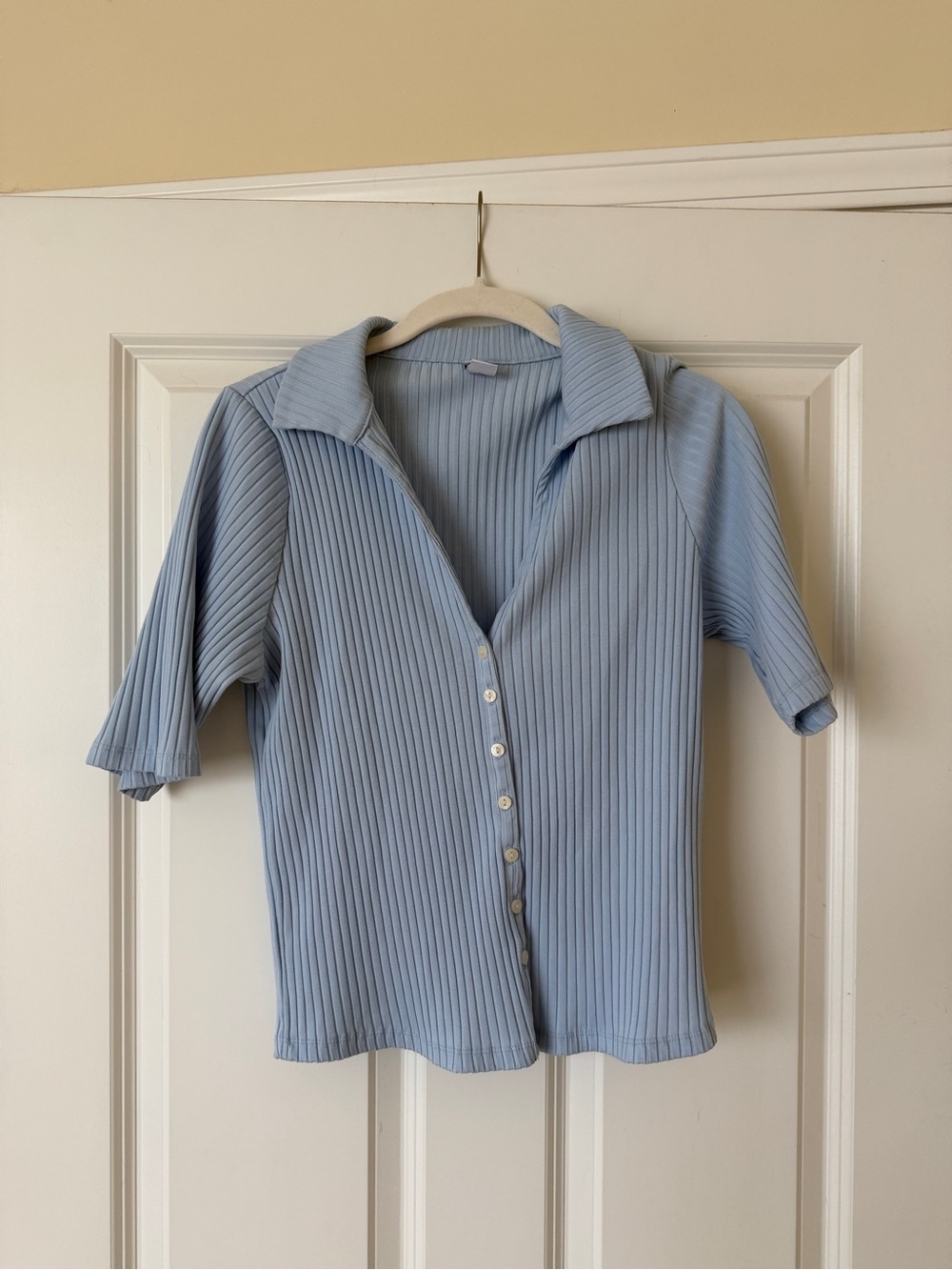 Old Navy Light Blue Ribbed Button-Down Top